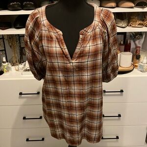 Women’s size large plaid puffed sleeve top (Fall colors).
